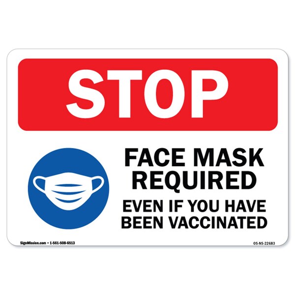 Public Safety Sign-Stop- Face Mask Required Even If You Have Been Vaccinated, 12" H, A-1218-22683